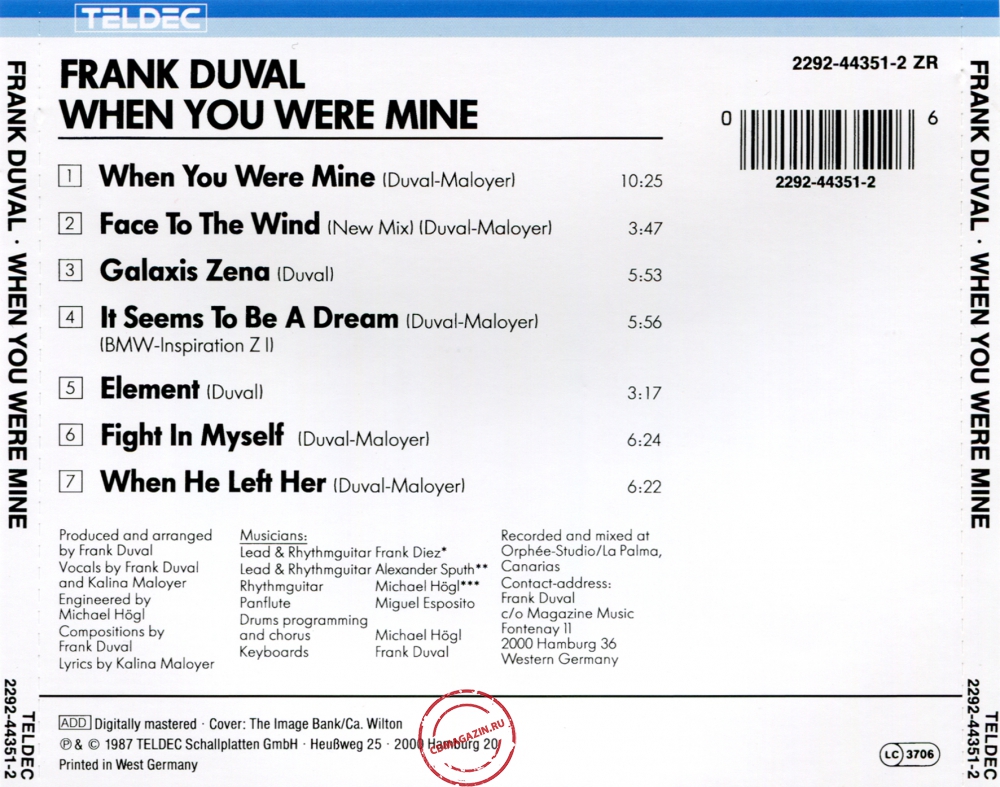 Audio CD: Frank Duval (1987) When You Were Mine Audio CD: Frank Duval (1987) When You Were Mine