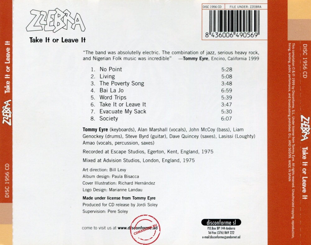 Audio CD: Zzebra (1975) Take It Or Leave It