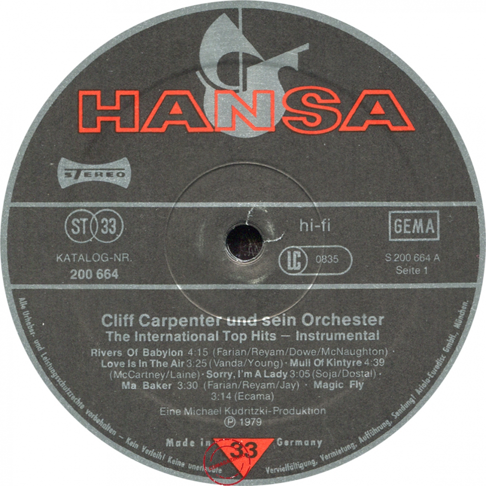 Оцифровка винила: Cliff Carpenter (1979) The International Top-Hits