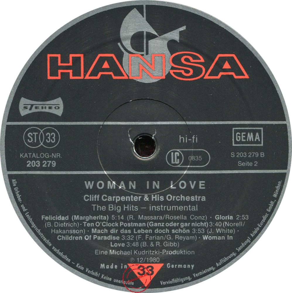 Оцифровка винила: Cliff Carpenter (1981) Woman In Love
