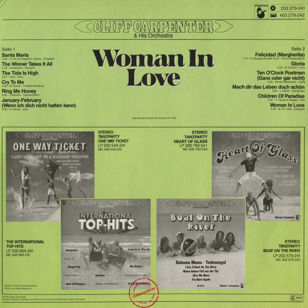 Оцифровка винила: Cliff Carpenter (1981) Woman In Love
