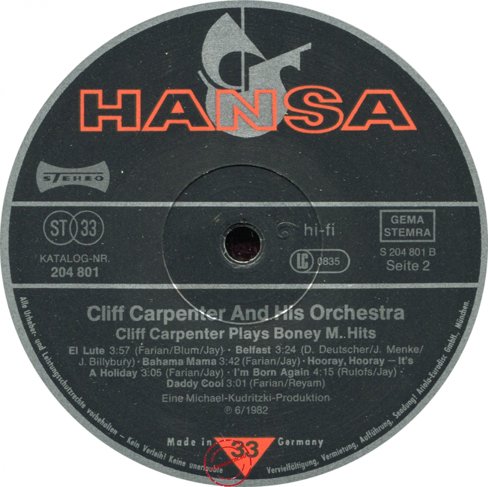 Оцифровка винила: Cliff Carpenter (1982) Plays Boney M Hits