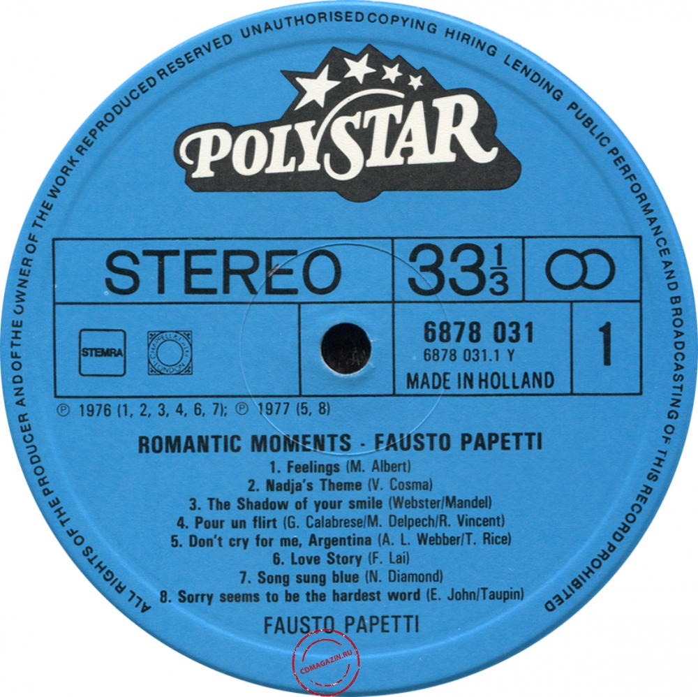 Оцифровка винила: Fausto Papetti (1980) Romantic Moments