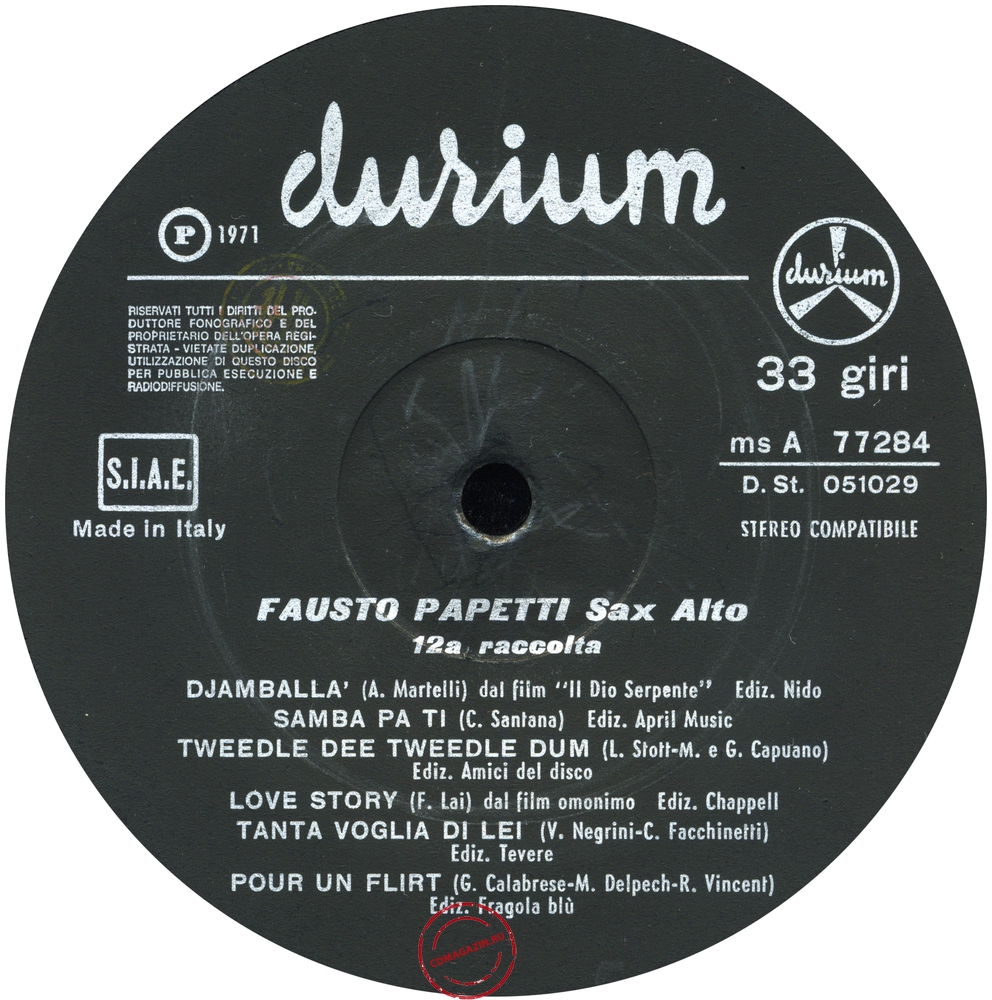 Оцифровка винила: Fausto Papetti (1971) 12a Raccolta
