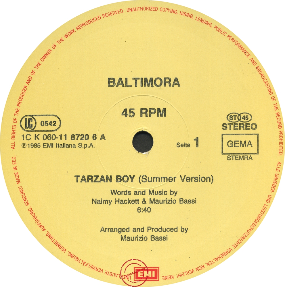 Оцифровка винила: Baltimora (1984) Tarzan Boy (Summer Version)