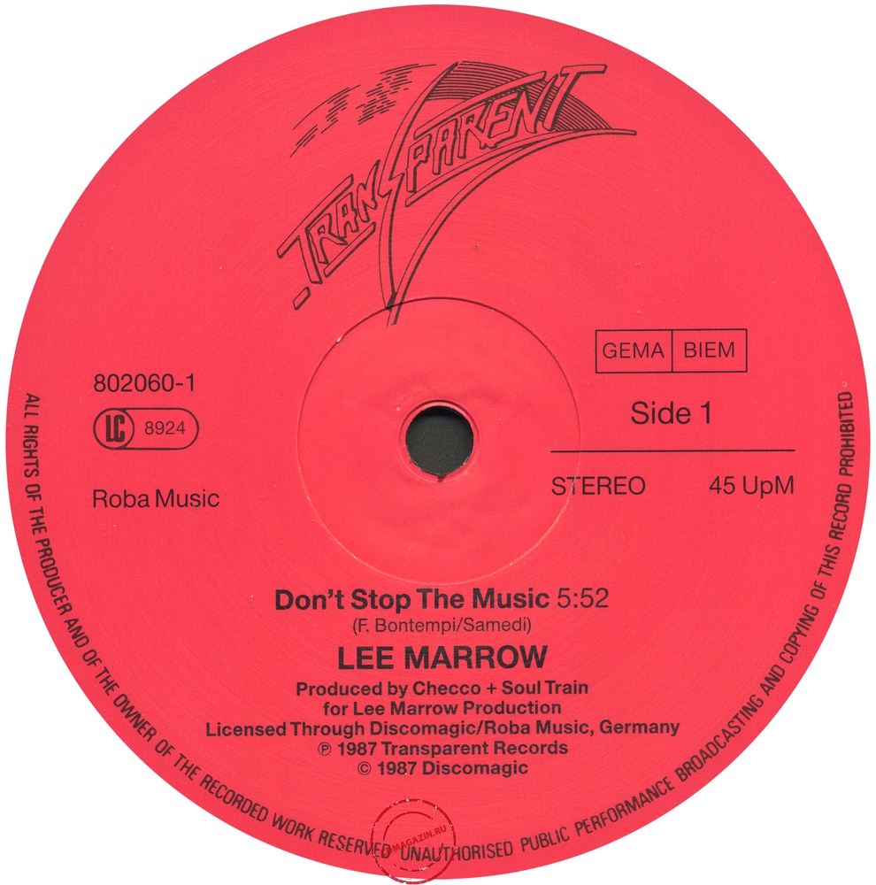 Оцифровка винила: Lee Marrow (1987) Don't Stop The Music