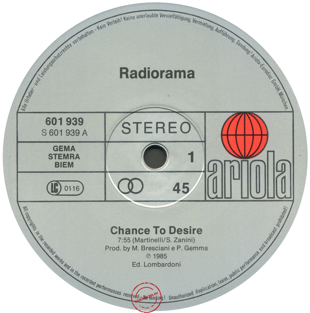 Оцифровка винила: Radiorama (1985) Chance To Desire