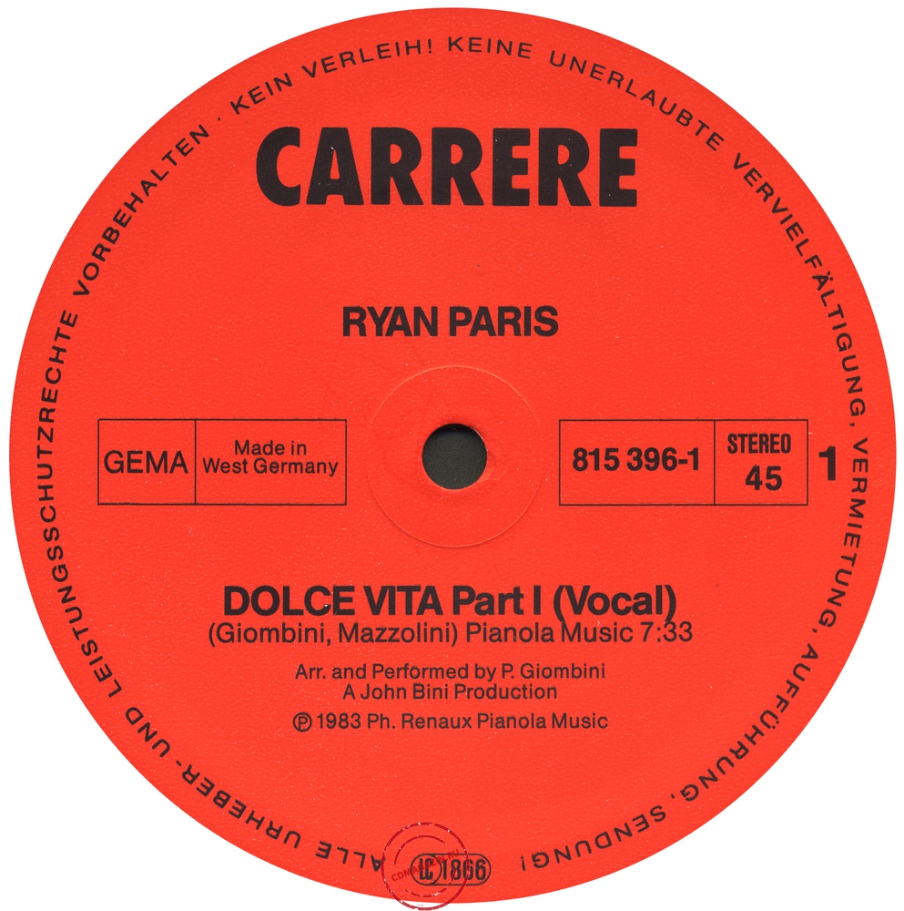 Оцифровка винила: Ryan Paris (1983) Dolce Vita (Original Version) Оцифровка винила: Ryan Paris (1983) Dolce Vita (Original Version)
