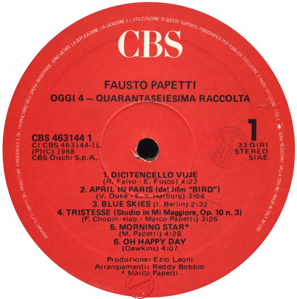 Оцифровка винила: Fausto Papetti (1988) Oggi 4 (46a Raccolta) Оцифровка винила: Fausto Papetti (1988) Oggi 4 (46a Raccolta)