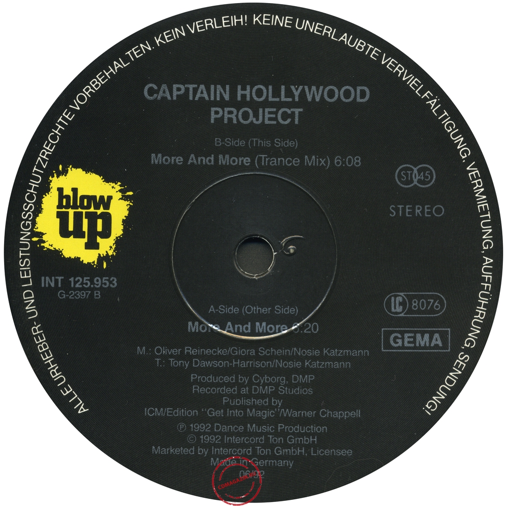 Оцифровка винила: Captain Hollywood Project (1992) More And More