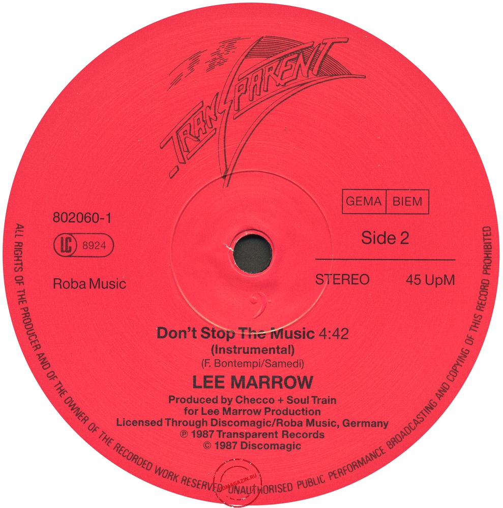 Оцифровка винила: Lee Marrow (1987) Don't Stop The Music