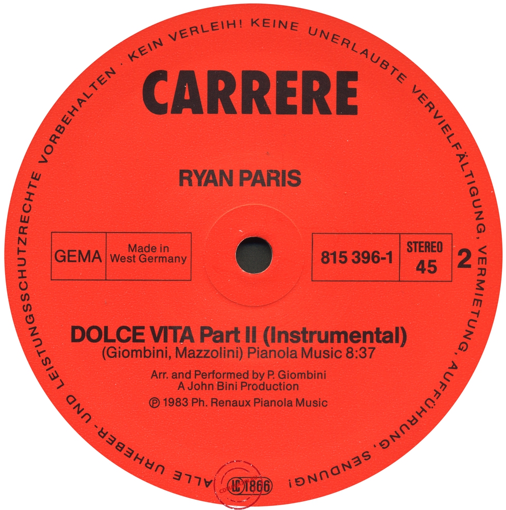 Оцифровка винила: Ryan Paris (1983) Dolce Vita (Original Version) Оцифровка винила: Ryan Paris (1983) Dolce Vita (Original Version)