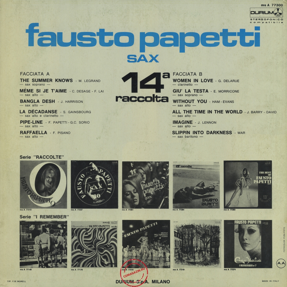 Оцифровка винила: Fausto Papetti (1972) 14a Raccolta