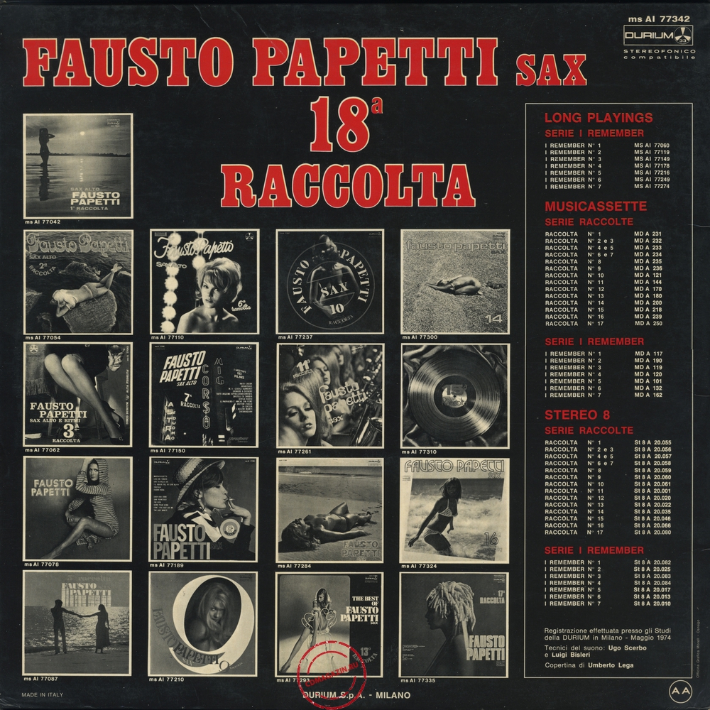 Оцифровка винила: Fausto Papetti (1974) 18a Raccolta