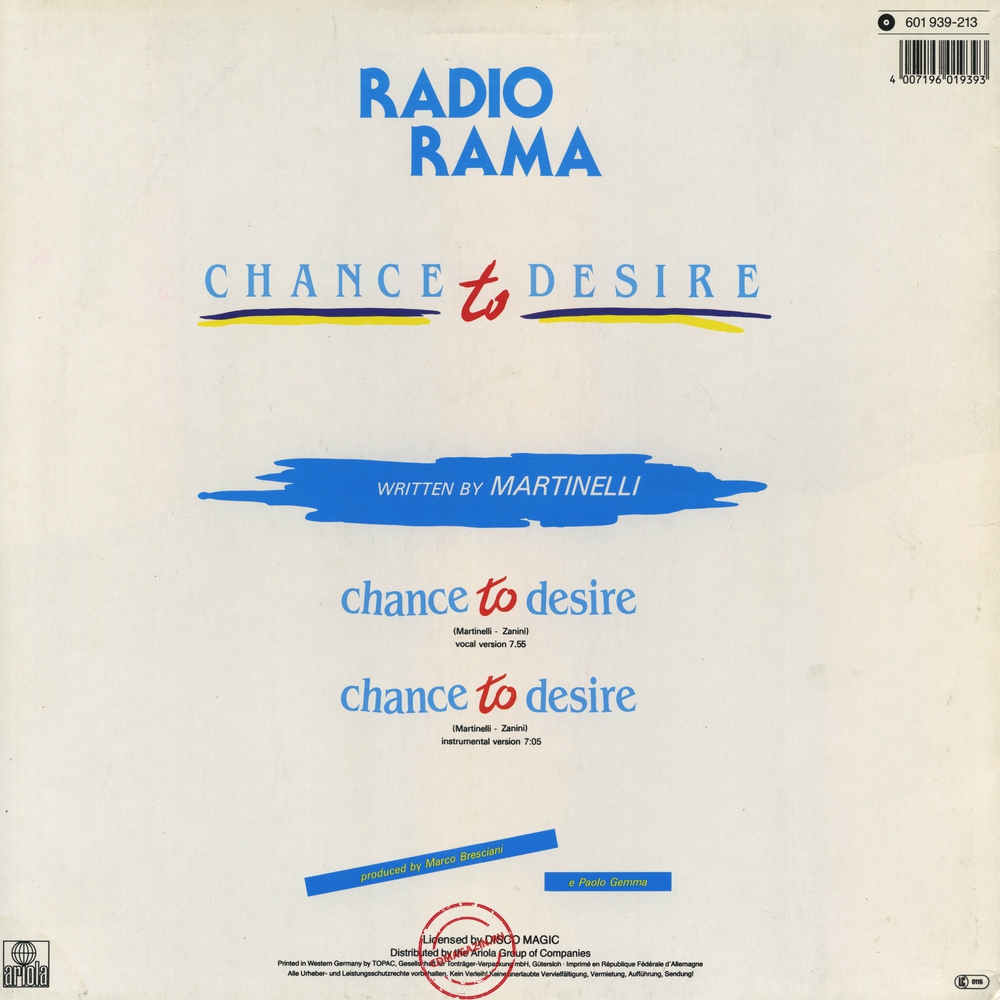 Оцифровка винила: Radiorama (1985) Chance To Desire Оцифровка винила: Radiorama (1985) Chance To Desire