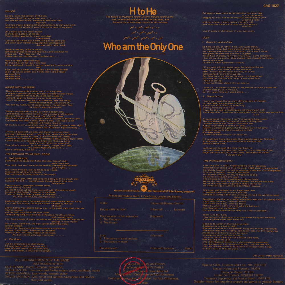 Оцифровка винила: Van Der Graaf Generator (1970) H To He Who Am The Only One