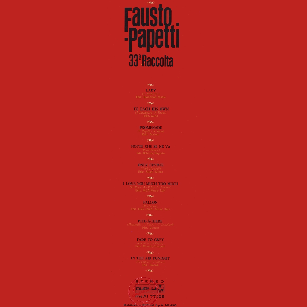 Оцифровка винила: Fausto Papetti (1981) 33a Raccolta