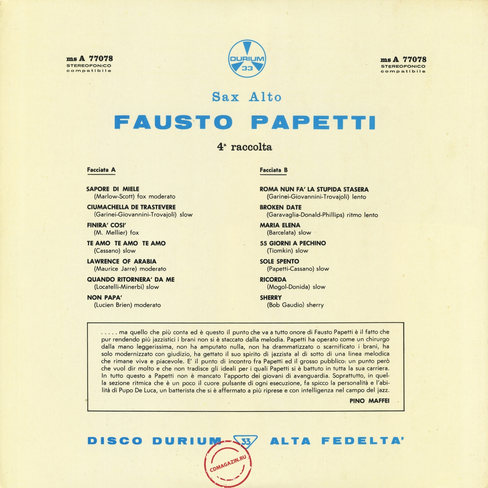 Оцифровка винила: Fausto Papetti (1964) 4a Raccolta