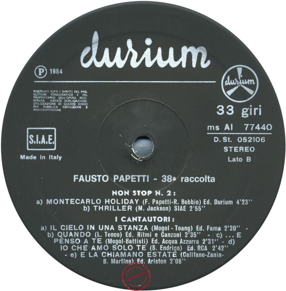Оцифровка винила: Fausto Papetti (1984) 38a Raccolta