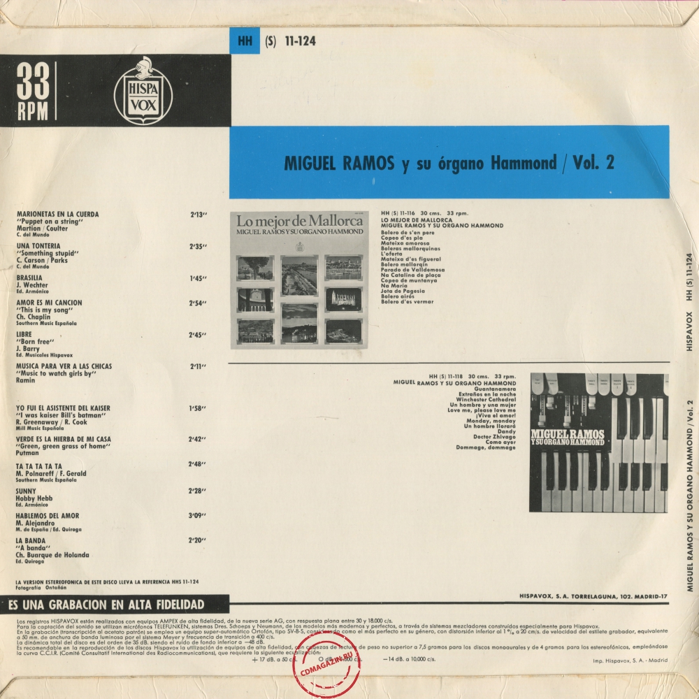 Оцифровка винила: Miguel Ramos (1967) Y Su Organo Hammond Vol. 2 Оцифровка винила: Miguel Ramos (1967) Y Su Organo Hammond Vol. 2