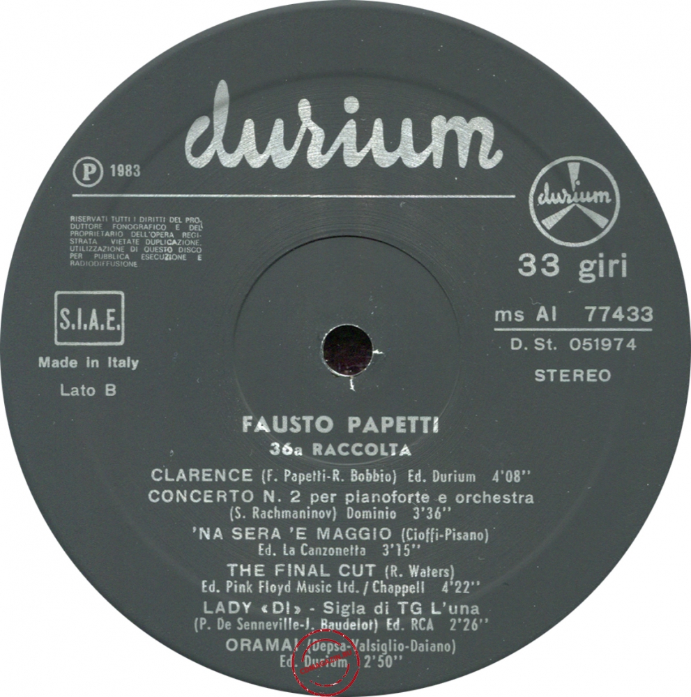 Оцифровка винила: Fausto Papetti (1983) 36a Raccolta
