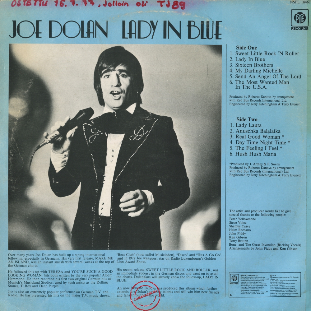 Оцифровка винила: Joe Dolan (1975) Lady In Blue