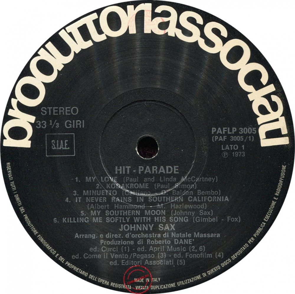 Оцифровка винила: Johnny Sax (1973) Hit Parade Volume 1° Оцифровка винила: Johnny Sax (1973) Hit Parade Volume 1°