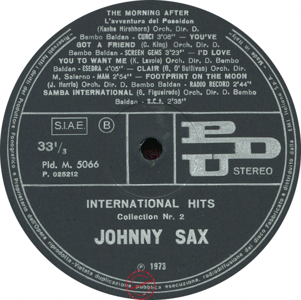 Оцифровка винила: Johnny Sax (1973) International Hits Collection Nr. 2