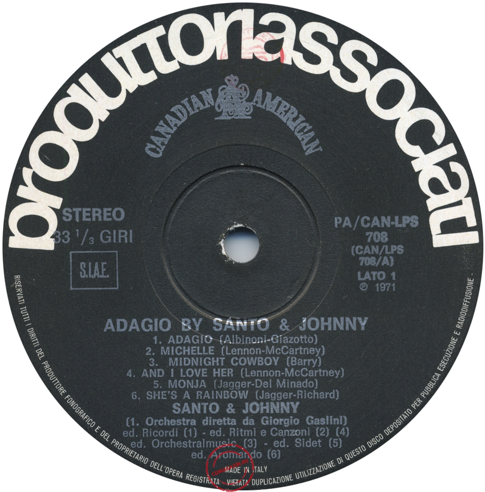 Оцифровка винила: Santo & Johnny (1971) Adagio By Santo & Johhny