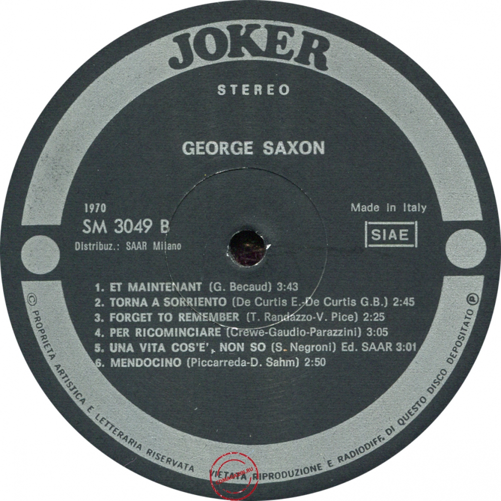 Оцифровка винила: George Saxon (1970) Un Saxofono Nel Mondo