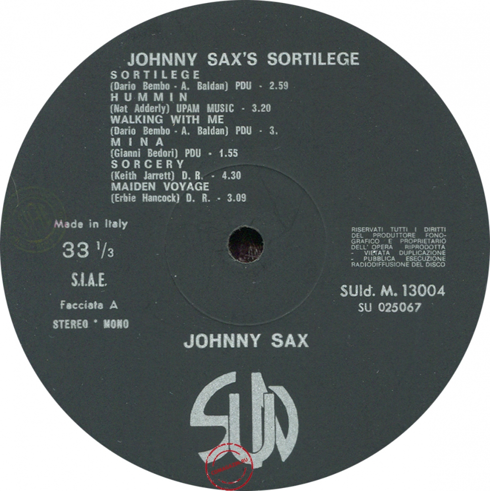 Оцифровка винила: Johnny Sax (1971) Sortilege